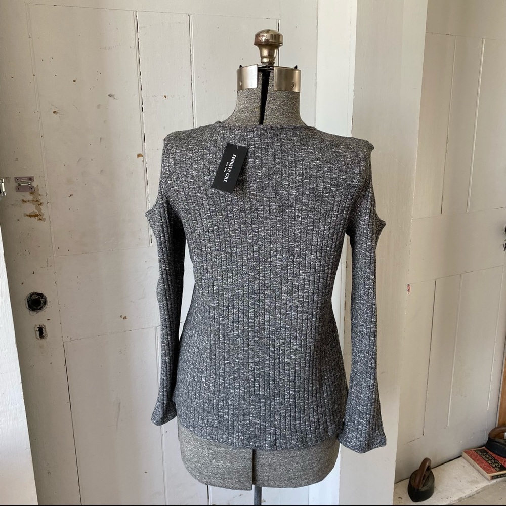 Kenneth Cole Ribbed Cold Shoulder Knit Sweater - Picture 6 of 13